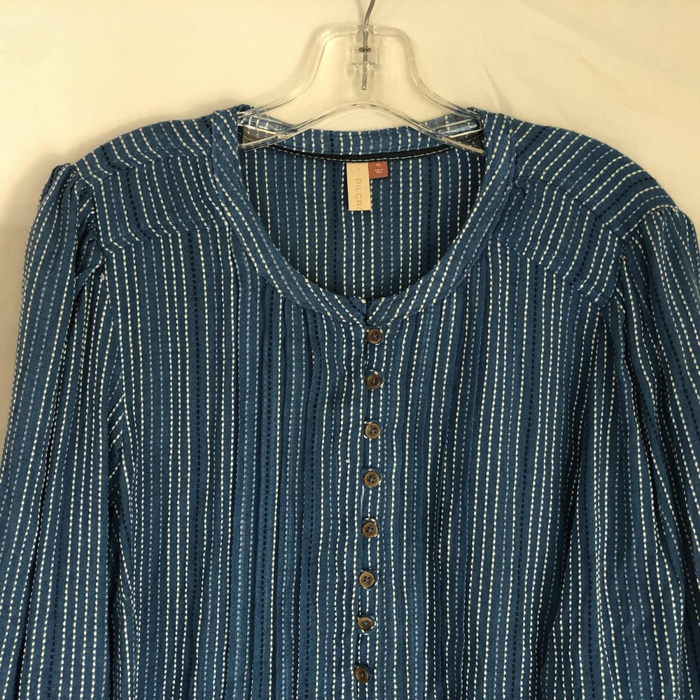 Pilcro Shirt Womens XL Blue Stripe Button Front Long Sleeve Tunic Top Wool Blend - Picture 2 of 10